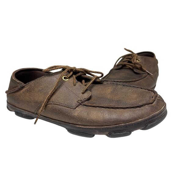 Olukai Hamakua Poko Brown Leather Moc Toe Collapsable Heel Oxford Shoes 10 - Picture 1 of 10